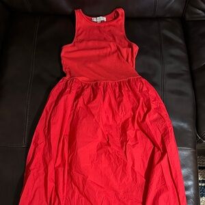 Loft Red mixed media drop waist tank maxi dress xs